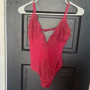 Red Lace Mesh Bodysuit